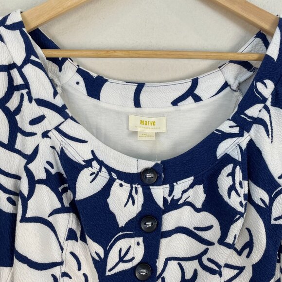 Maeve Anthropologie Womens Small Blue Motif Button Up Crop Top Shirt - Picture 10 of 13